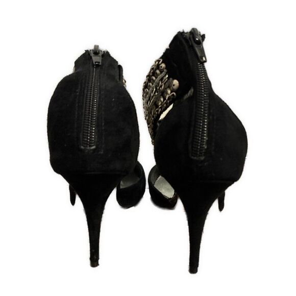 Steve Madden Luxe L Fiona Black Suede Silver Embellishment Heels Size 8 - Picture 3 of 8